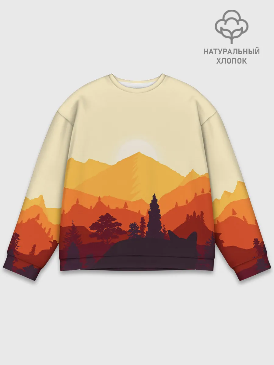 Мужской свитшот базовый / Горы закат пейзаж лиса арт