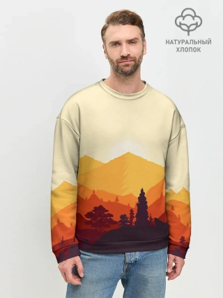 Мужской свитшот базовый / Горы закат пейзаж лиса арт