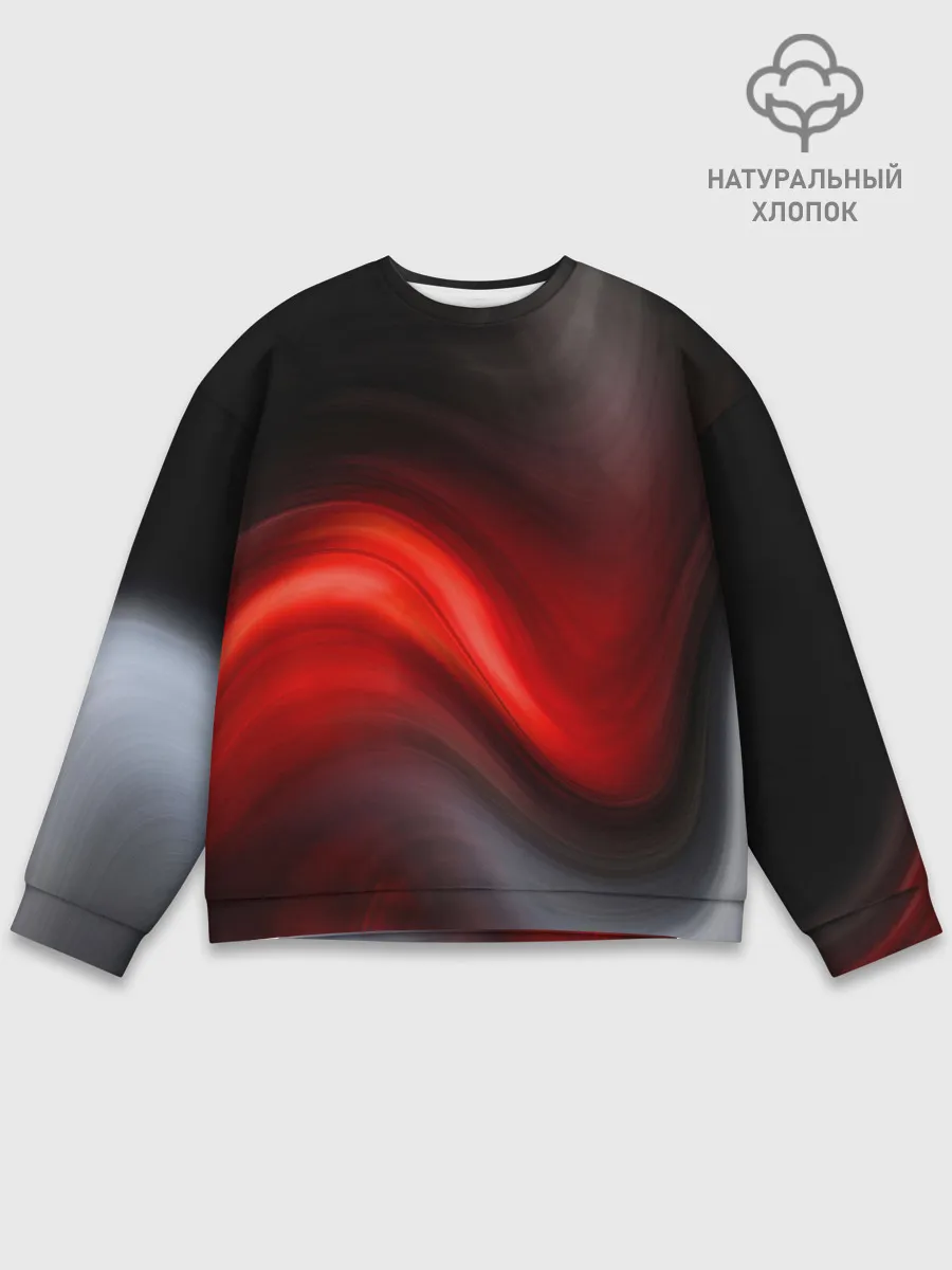 Мужской свитшот базовый / BLACK RED WAVES | АБСТРАКЦИЯ