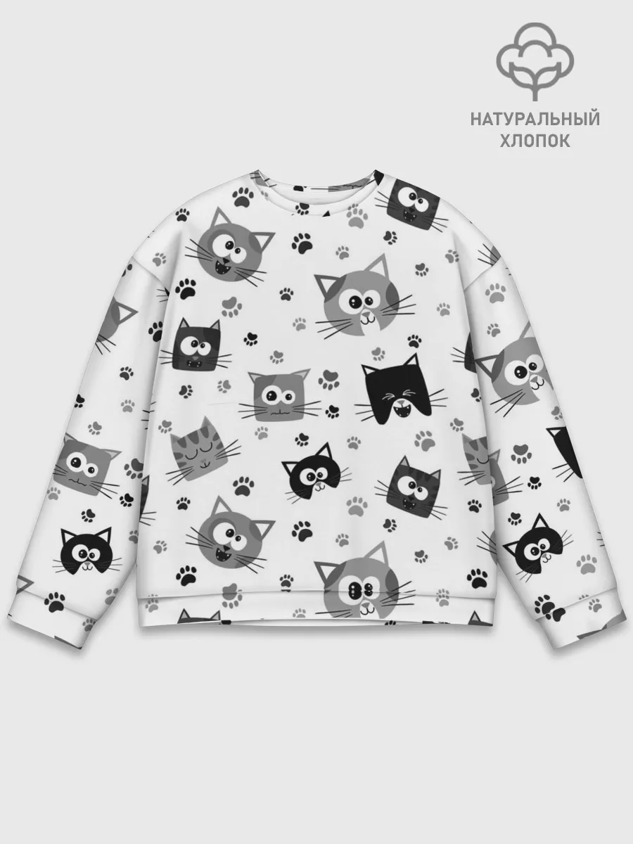 Мужской свитшот базовый / Котики | ЧБ