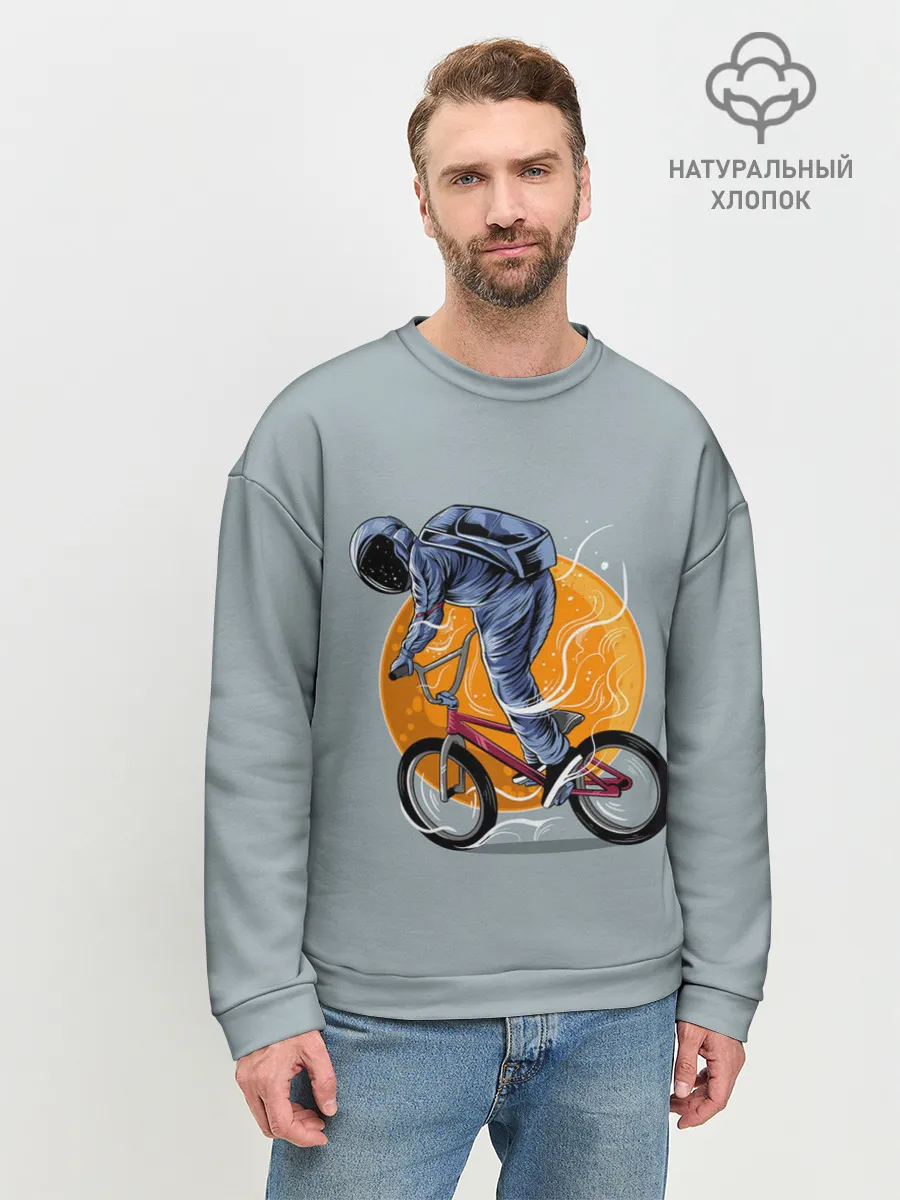 Мужской свитшот базовый / Космический велосипедист