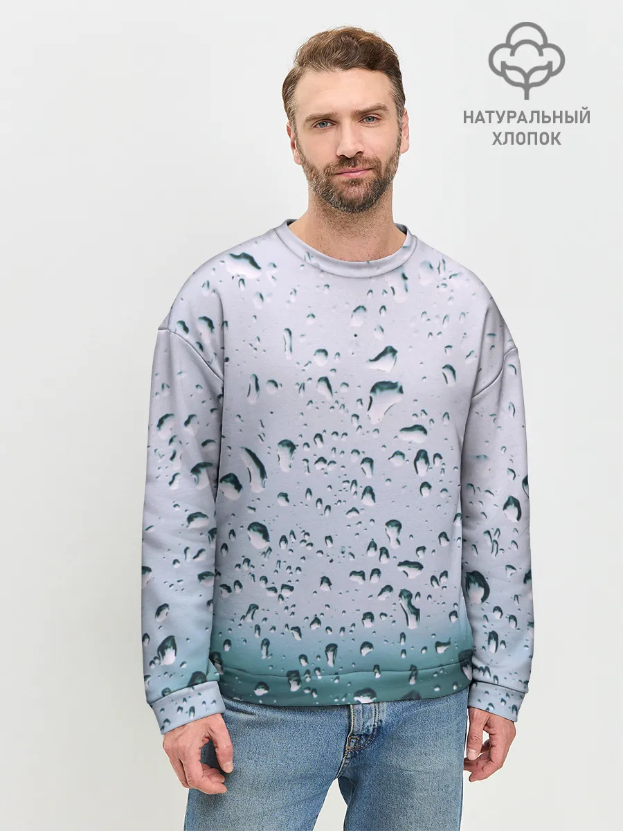 Мужской свитшот базовый / Капли окно стекло дождь серо