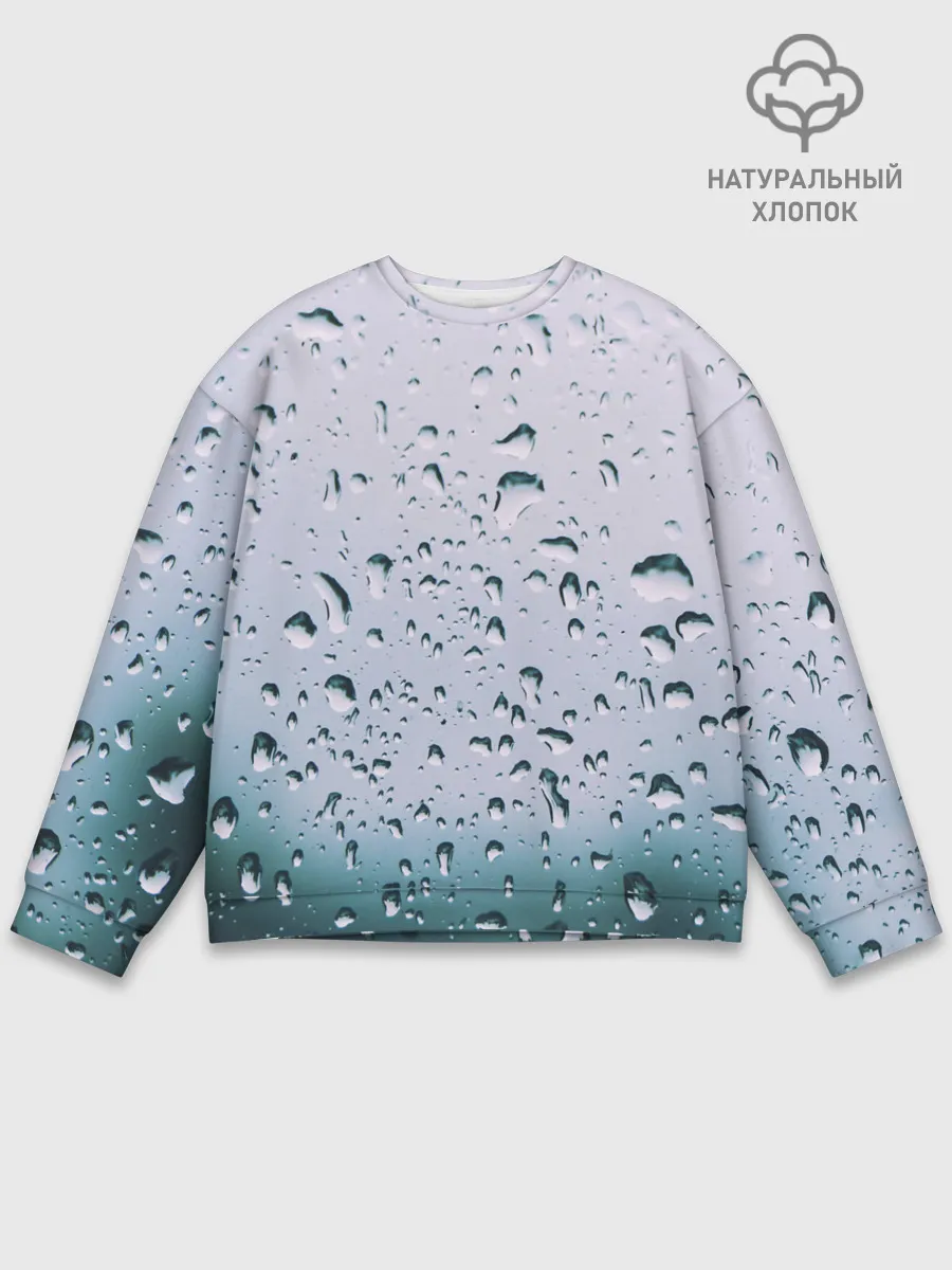 Мужской свитшот базовый / Капли окно стекло дождь серо