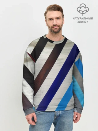 Мужской свитшот базовый / Косые линии полосы крупные