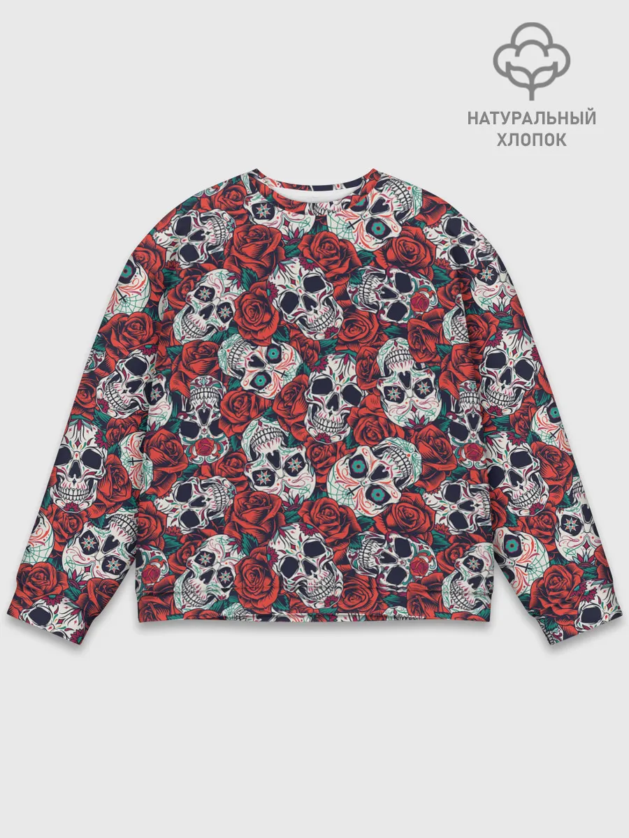 Мужской свитшот базовый / Тату черепа и розы