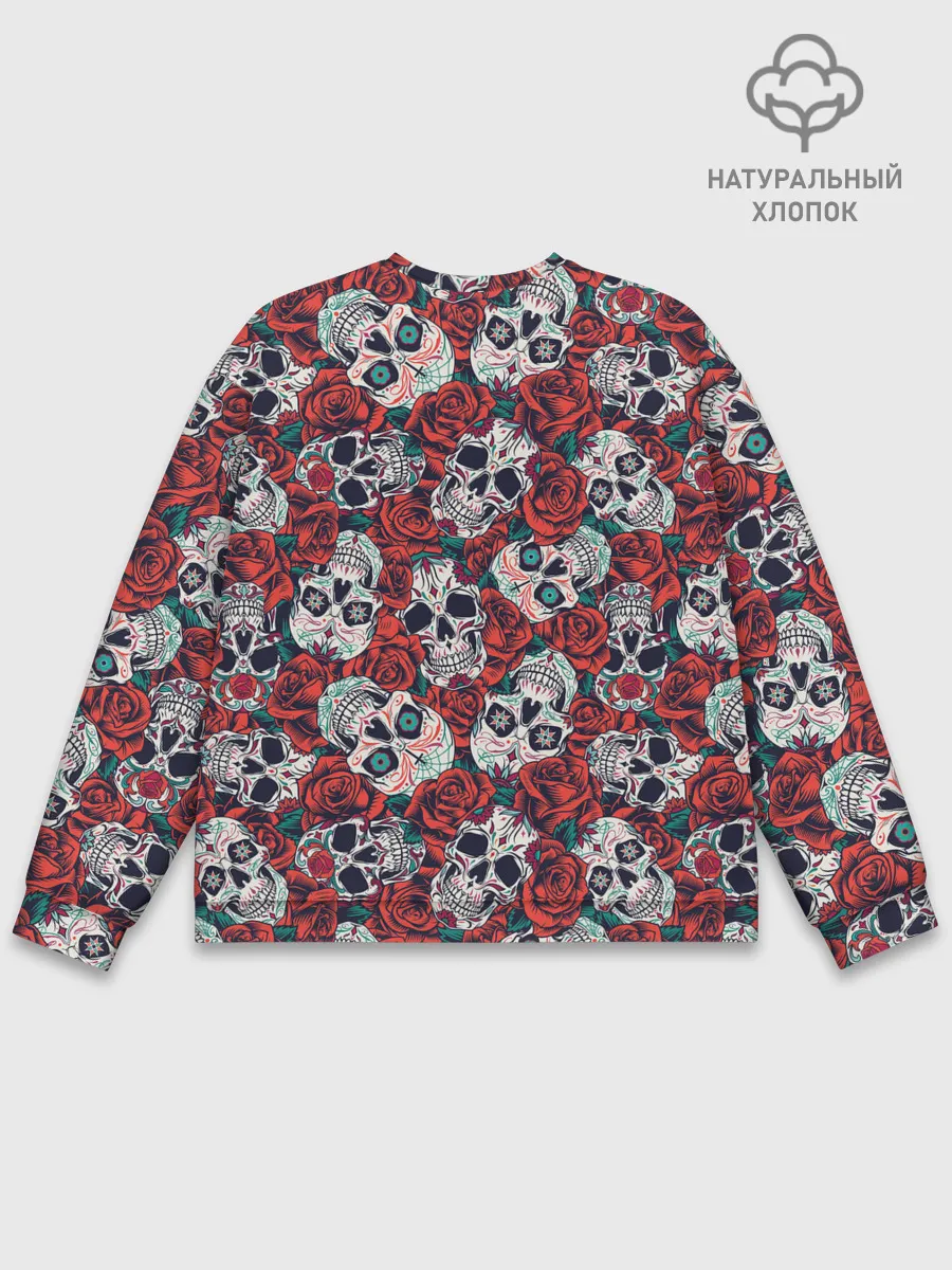 Мужской свитшот базовый / Тату черепа и розы