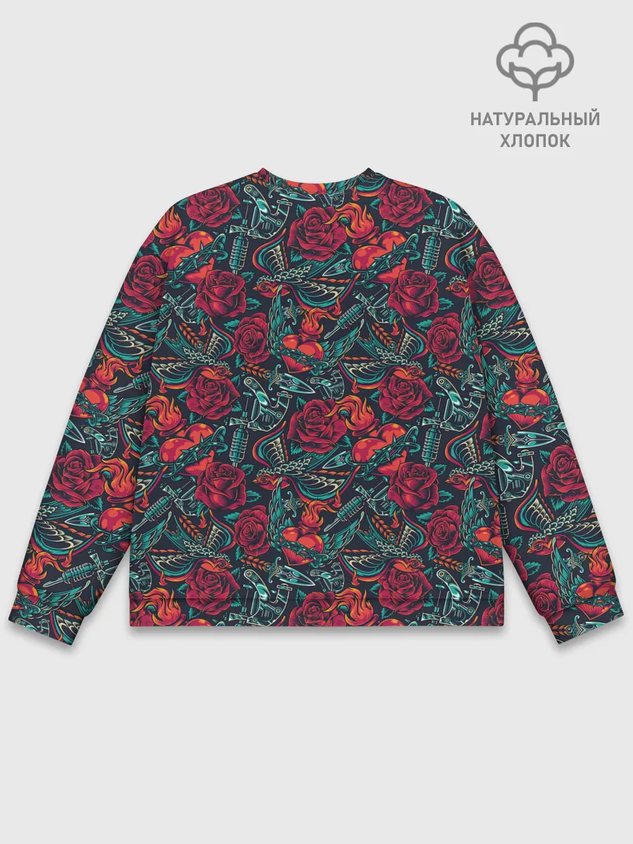 Мужской свитшот базовый / Тату узор розы и машинки