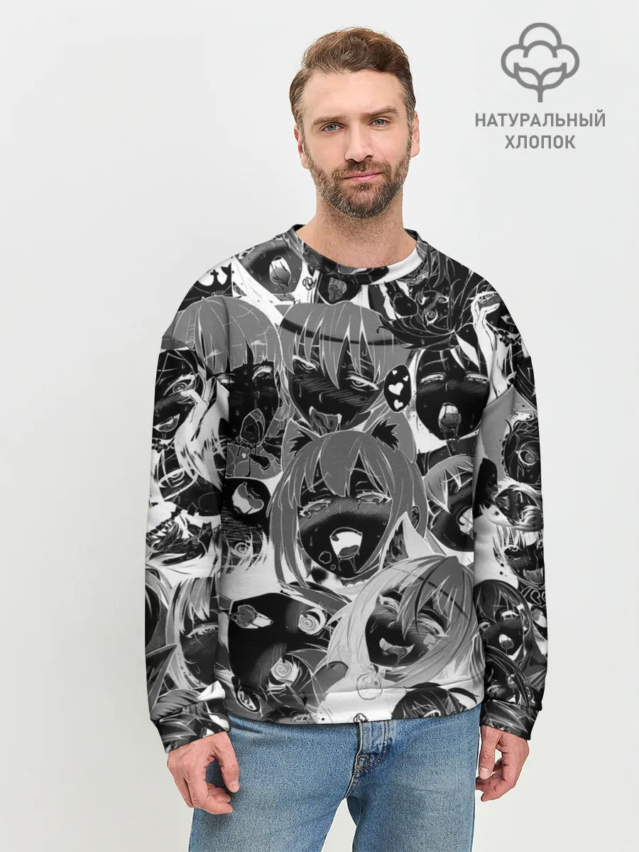 Мужской свитшот базовый / Ахегао паттерн черный