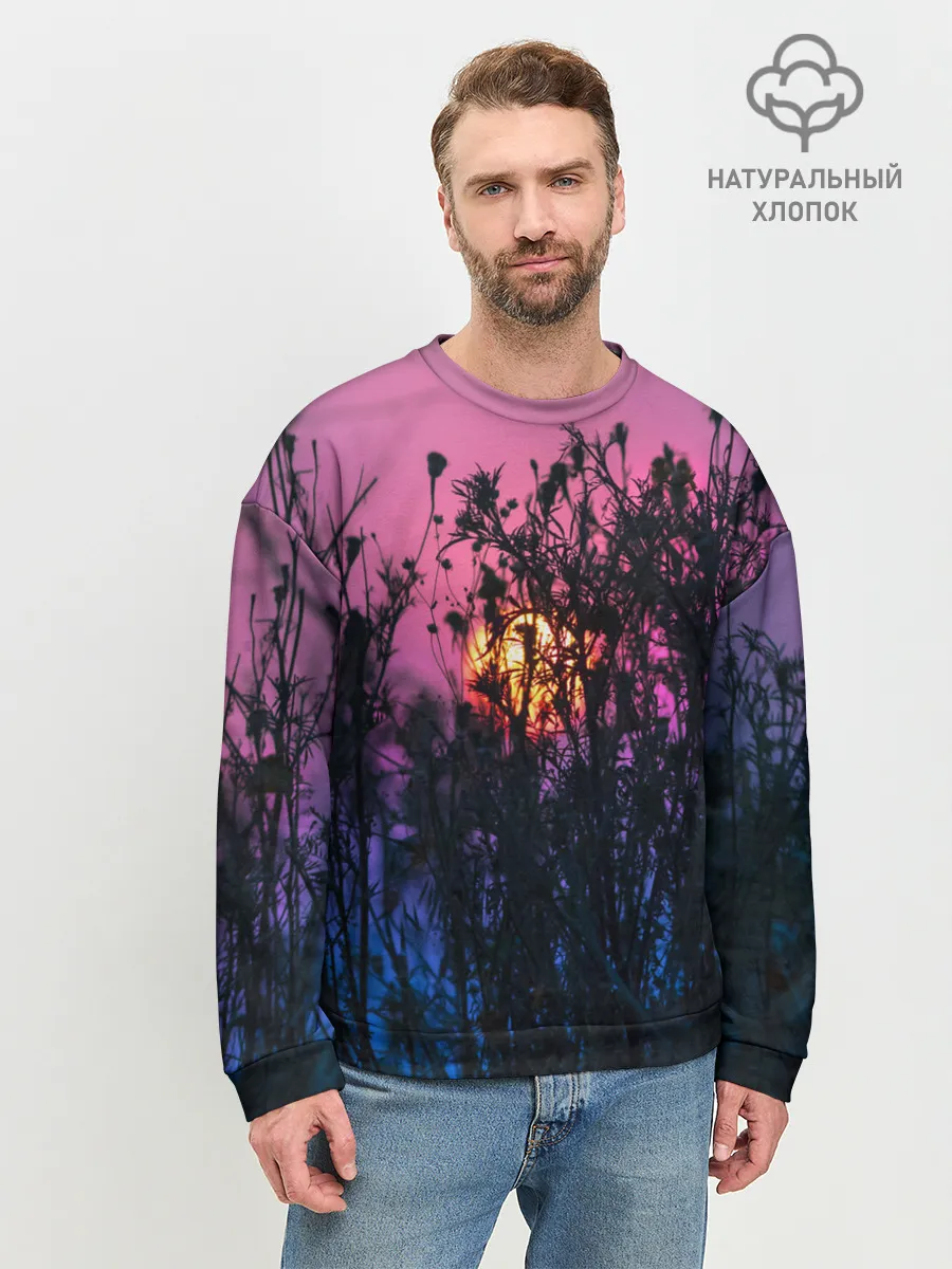 Мужской свитшот базовый / Трава растения закатный свет
