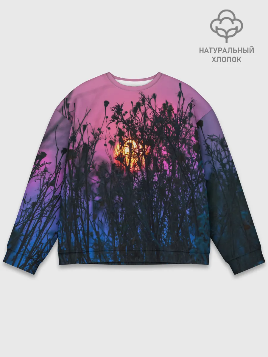 Мужской свитшот базовый / Трава растения закатный свет