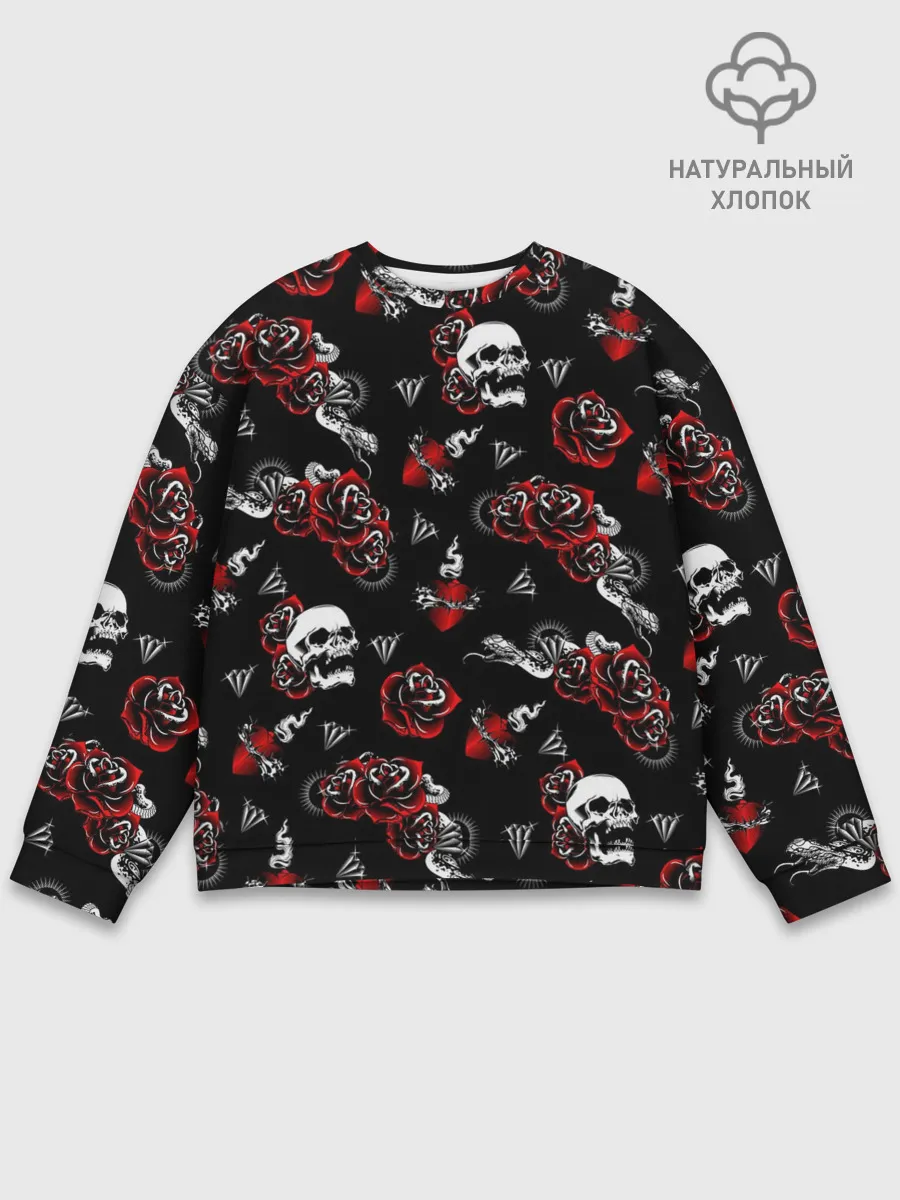 Мужской свитшот базовый / Черепа и розы