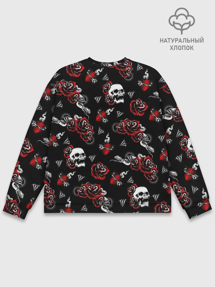 Мужской свитшот базовый / Черепа и розы
