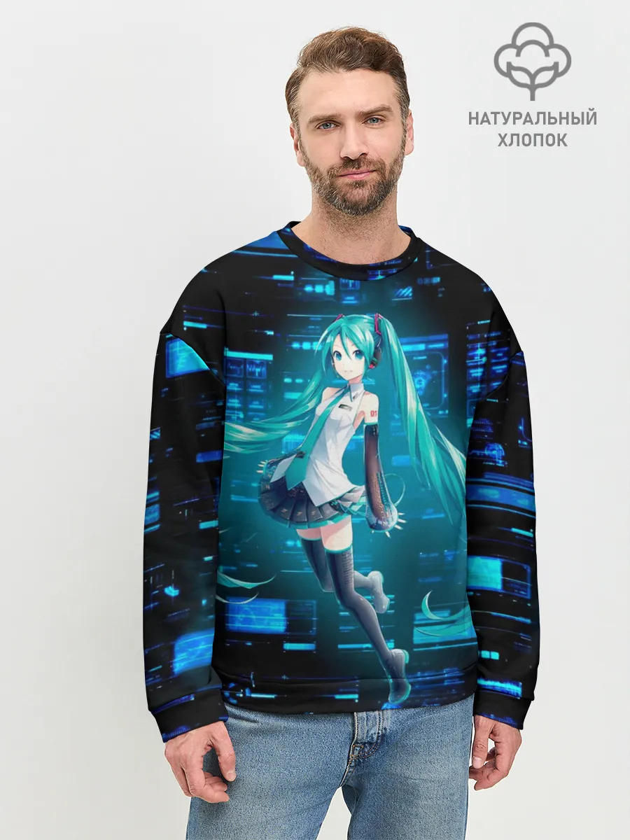 Мужской свитшот базовый / Miku в матрице