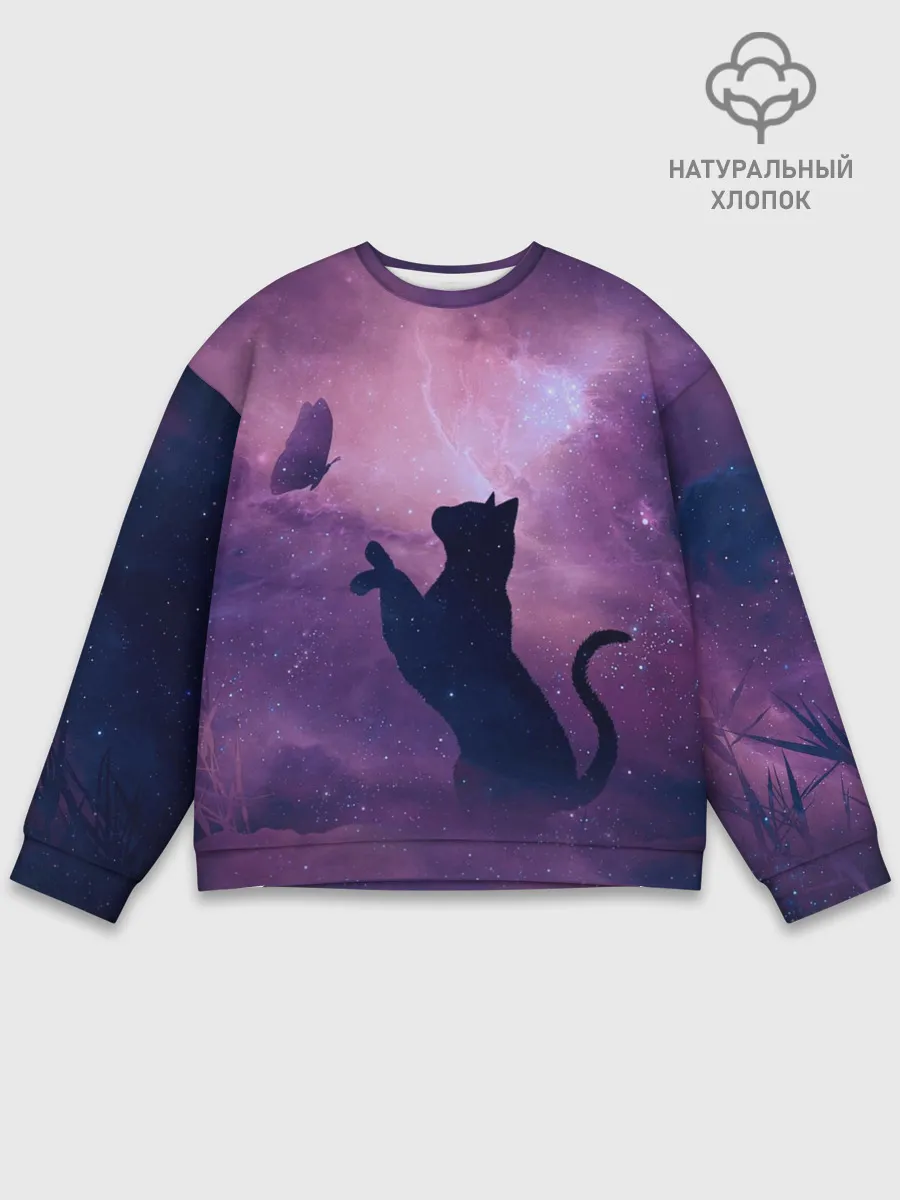 Мужской свитшот базовый / Кошка играет с бабочкой