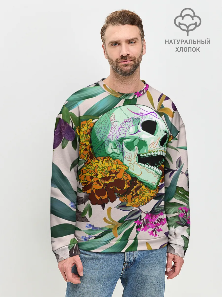 Мужской свитшот базовый / Череп в цветах