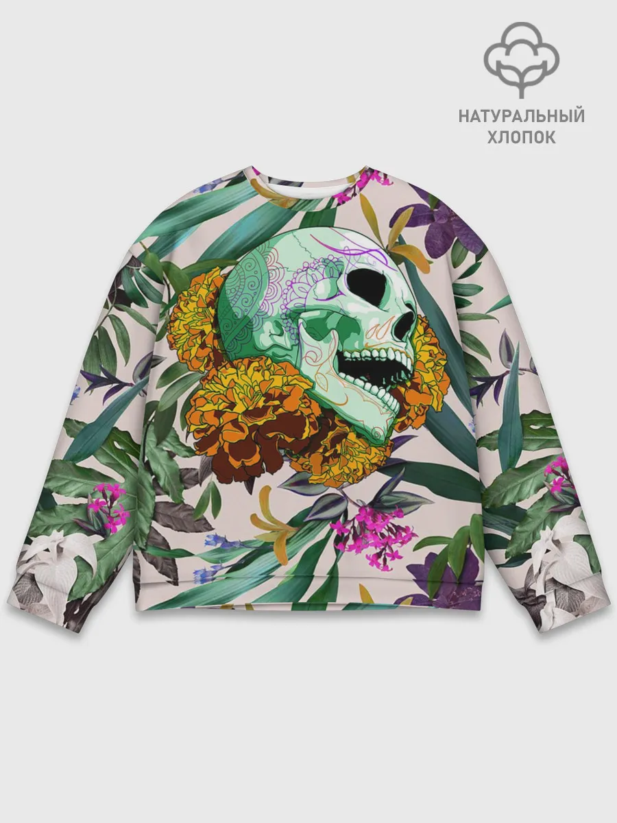 Мужской свитшот базовый / Череп в цветах