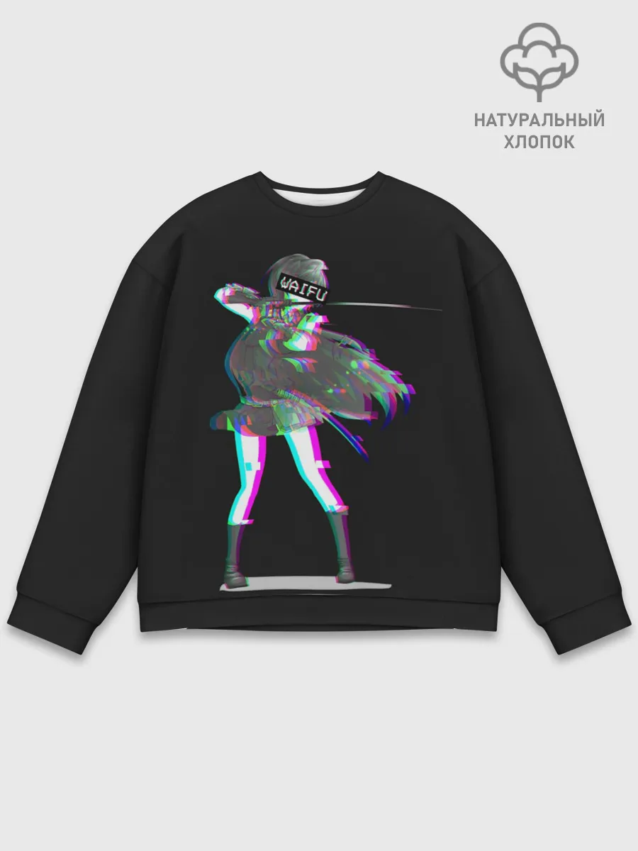 Мужской свитшот базовый / Акаме Глитч на черном