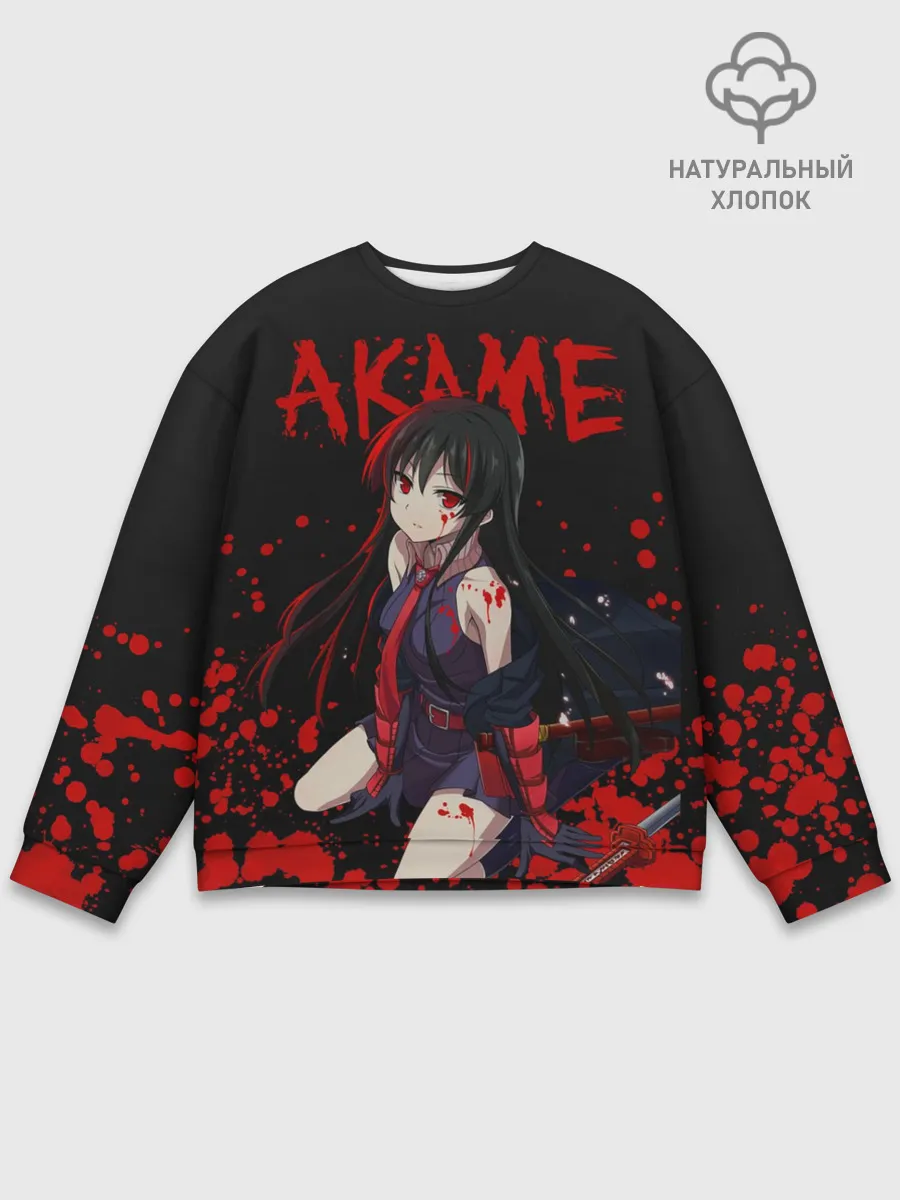 Мужской свитшот базовый / Убийца Акаме на черно-красно фоне