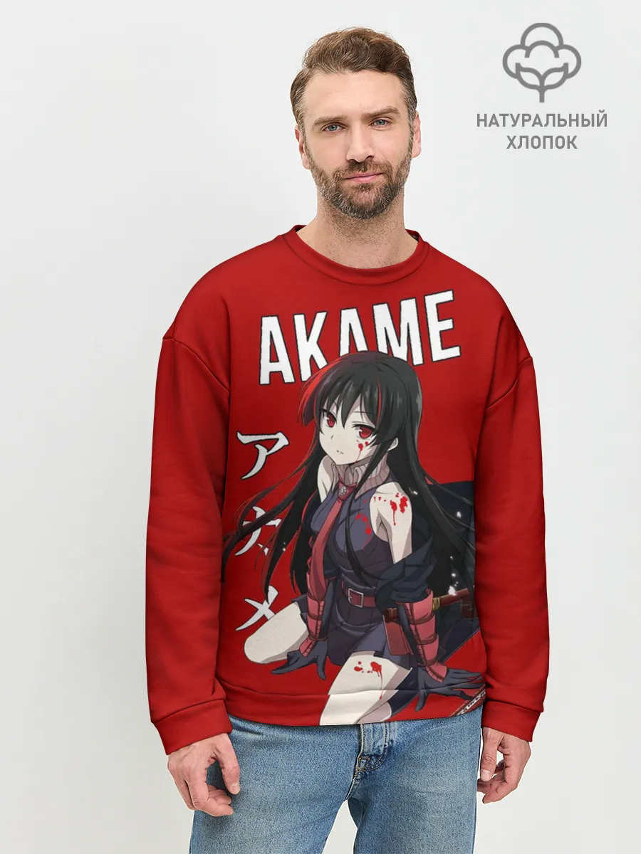 Мужской свитшот базовый / Убийца Акаме на красном фоне