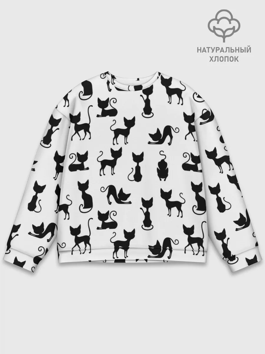 Мужской свитшот базовый / КОШКИ БЕЛОЕ НА ЧЕРНОМ