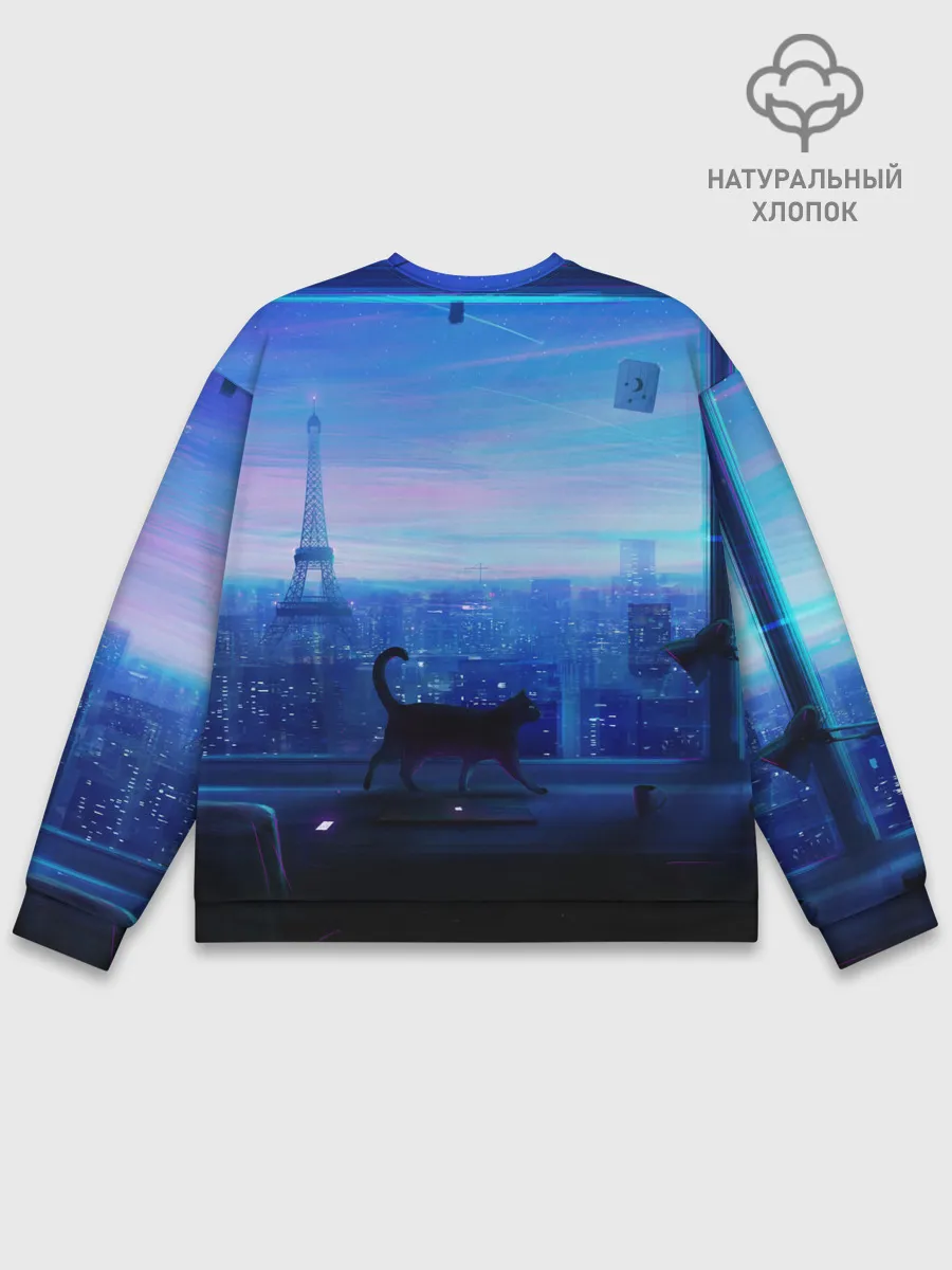 Мужской свитшот базовый / Кошка арт окно