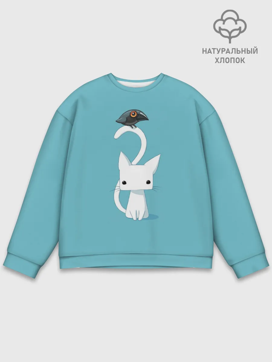 Мужской свитшот базовый / Белый котик и воробушек