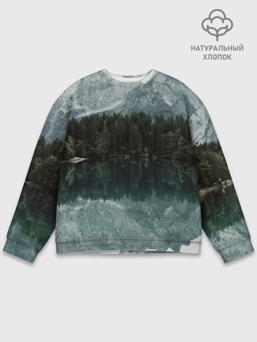 Мужской свитшот базовый / отражение горы в озере