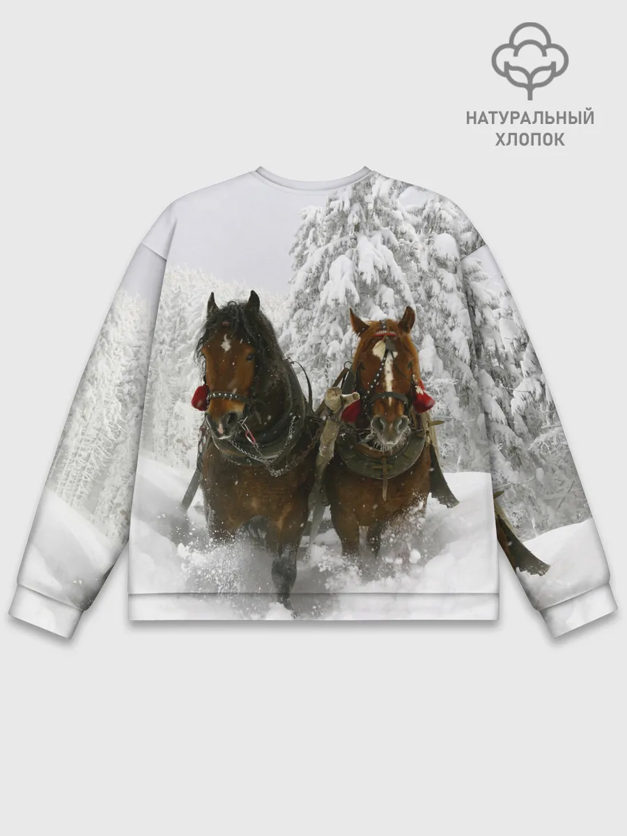 Мужской свитшот базовый / Лошади и снег