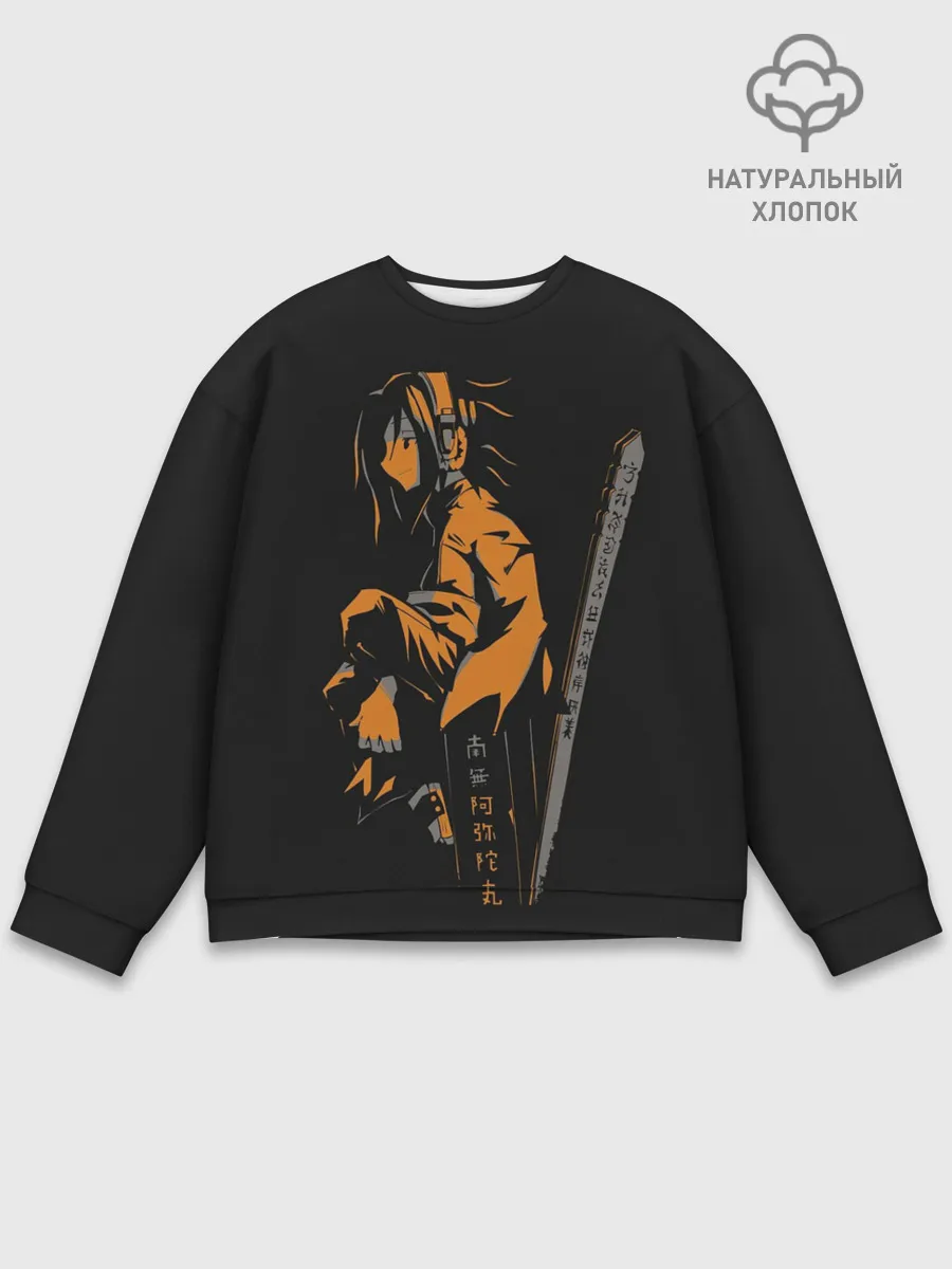 Мужской свитшот базовый / Оранжевая тень Йо Асакуры на черном фоне