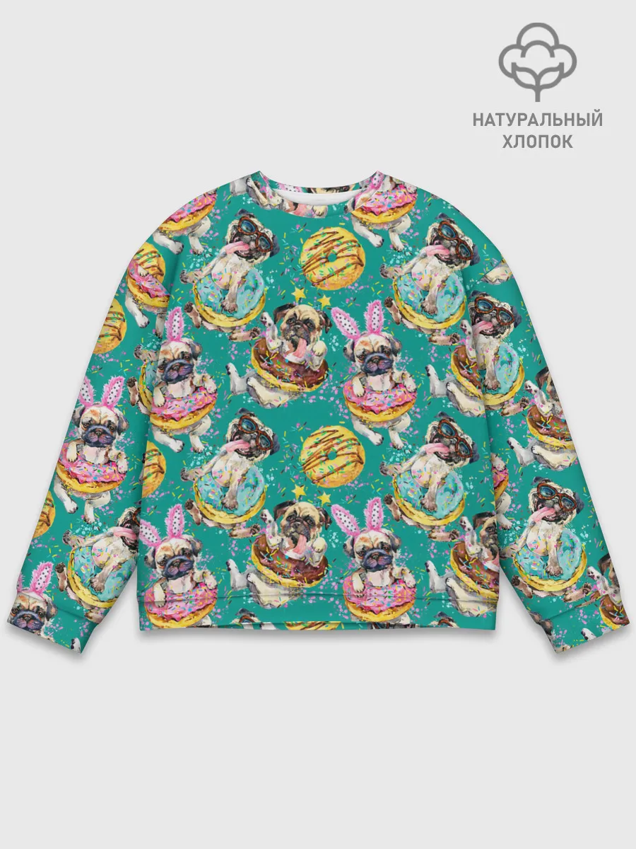 Мужской свитшот базовый / Мопсы в пончиках