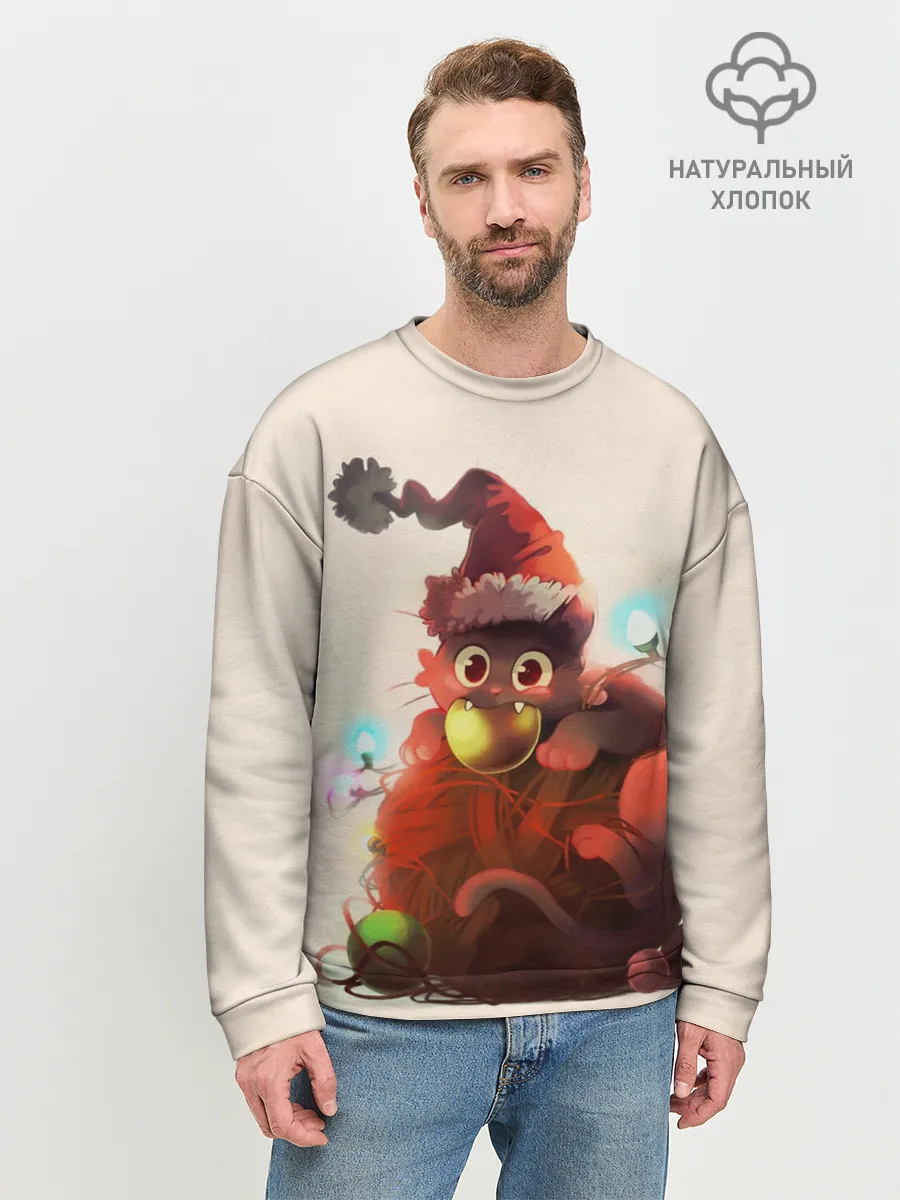 Мужской свитшот базовый / Новогодний кот