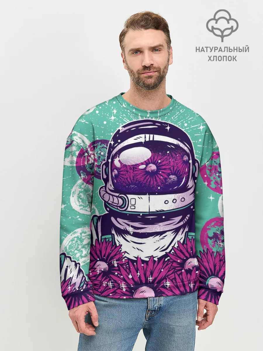 Мужской свитшот базовый / Цветочный Астронавт