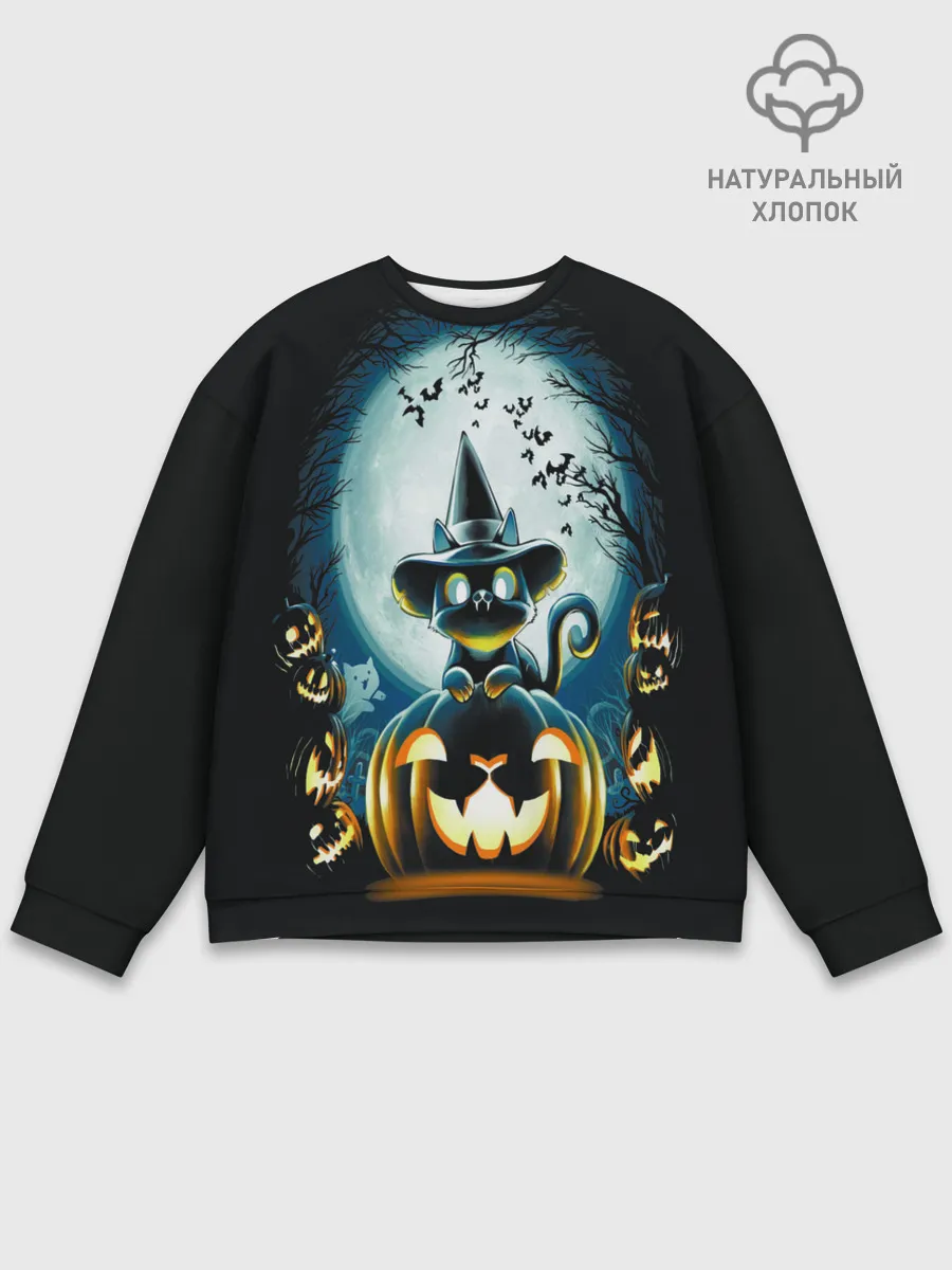 Мужской свитшот базовый / Хэллоуин Кот