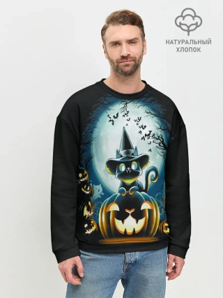 Мужской свитшот базовый / Хэллоуин Кот