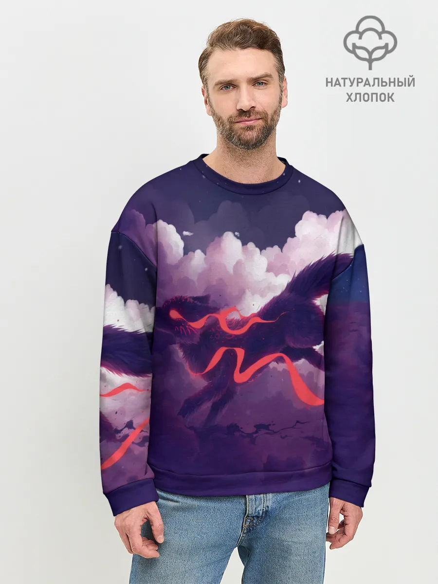 Мужской свитшот базовый / Лиса бежит по облакам