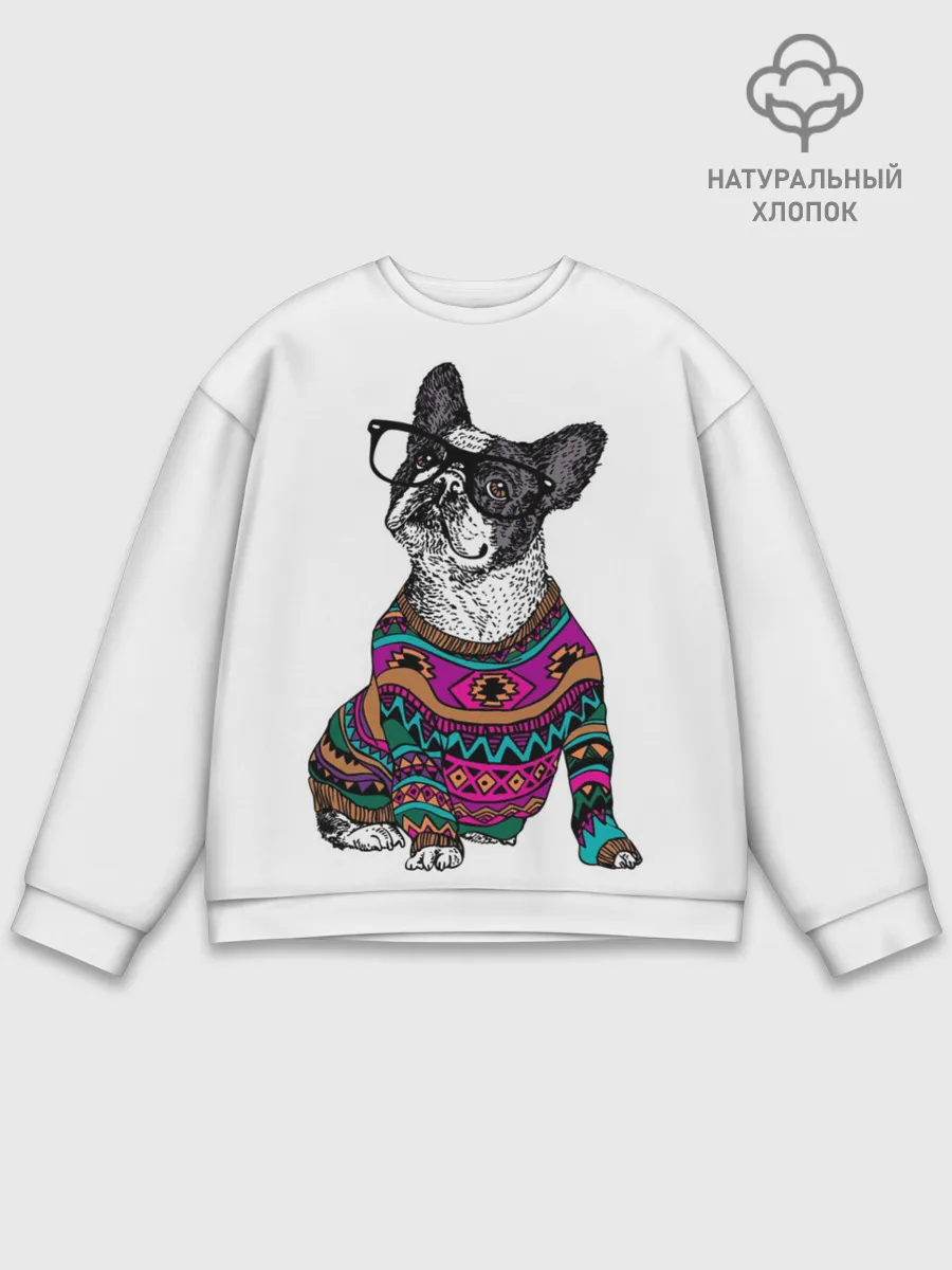 Мужской свитшот базовый / Мопс Хипстер