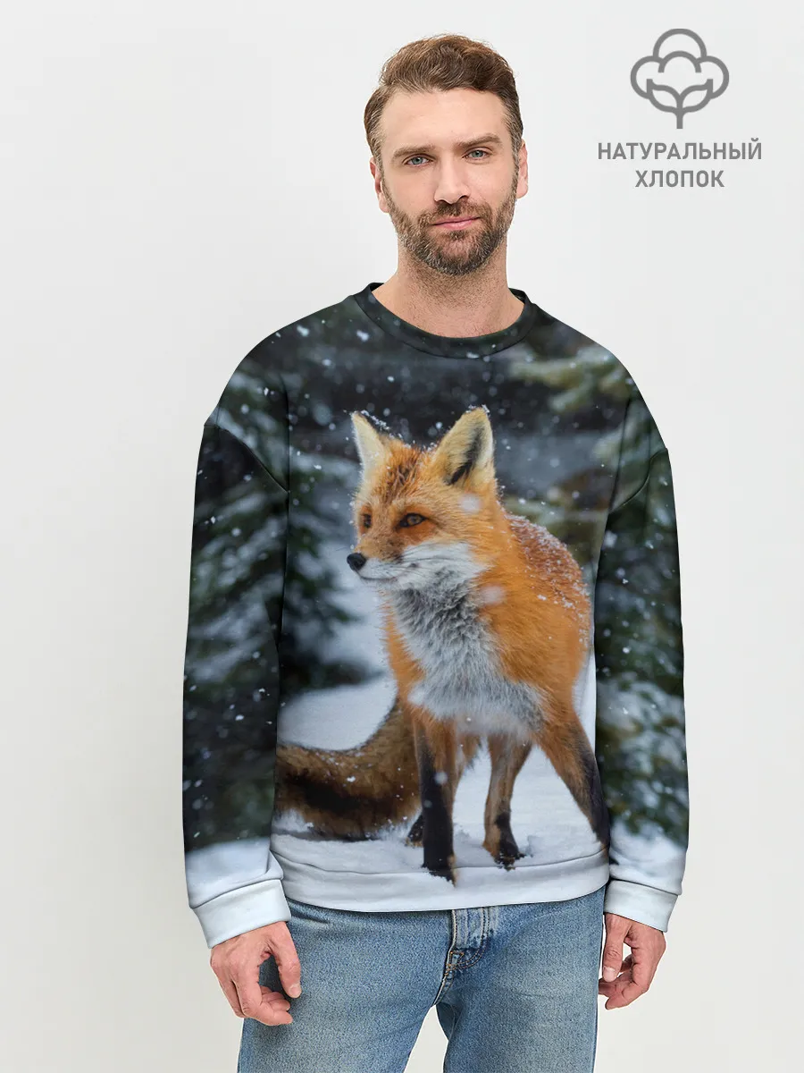 Мужской свитшот базовый / Лиса в зимнем лесу