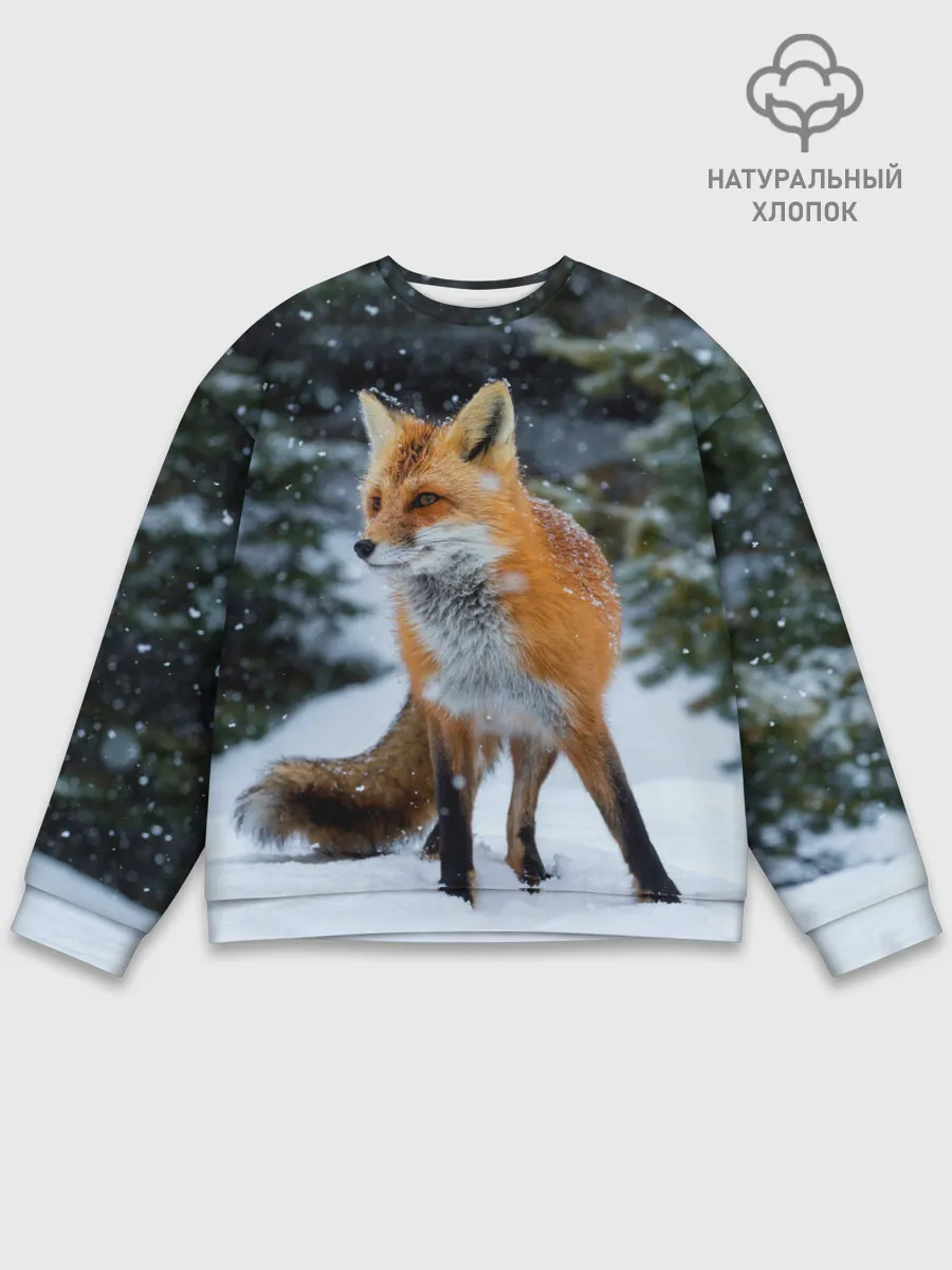 Мужской свитшот базовый / Лиса в зимнем лесу