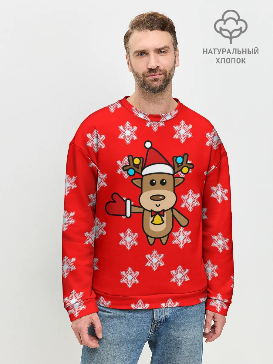 Мужской свитшот базовый / Оленёнок в снежинках