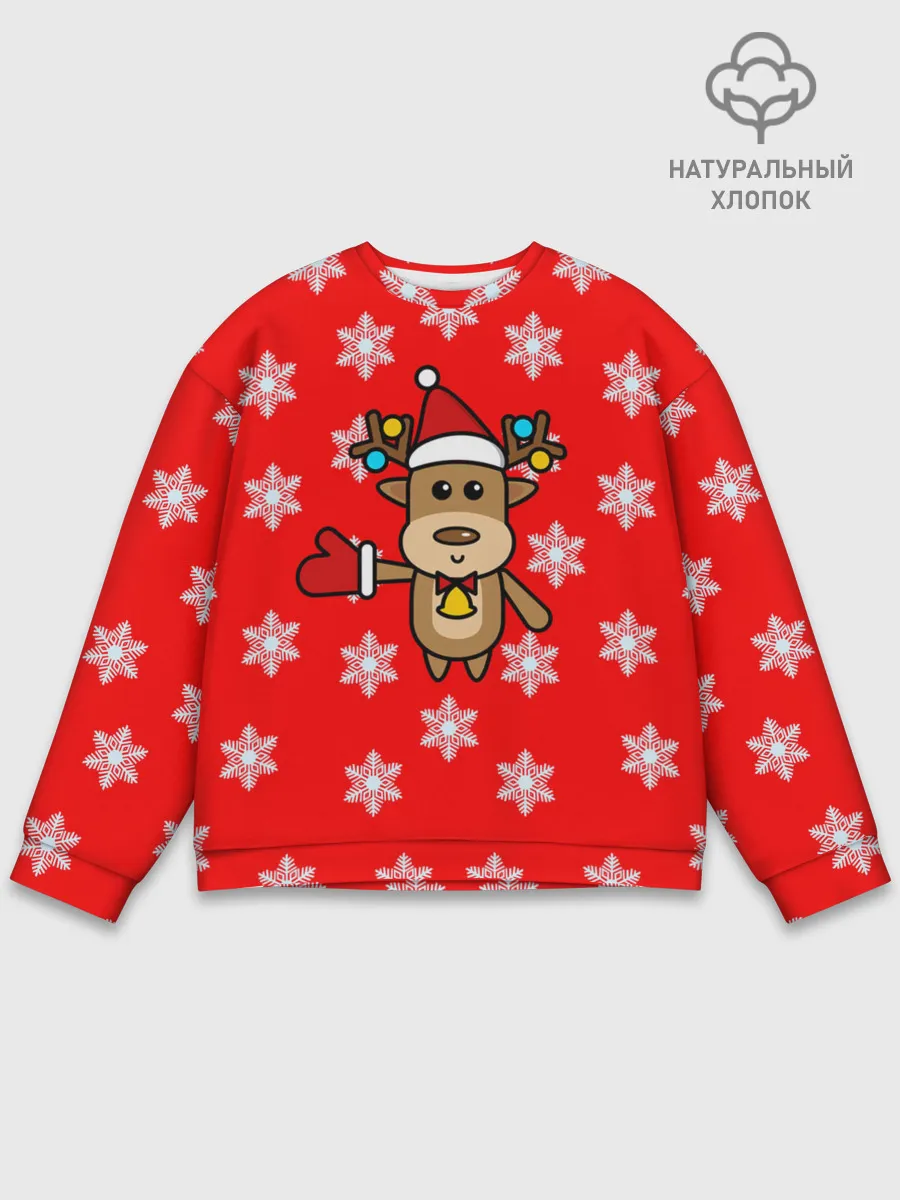 Мужской свитшот базовый / Оленёнок в снежинках