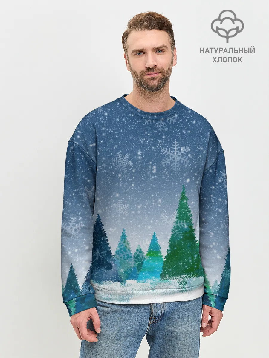Мужской свитшот базовый / Снежинки в лесу
