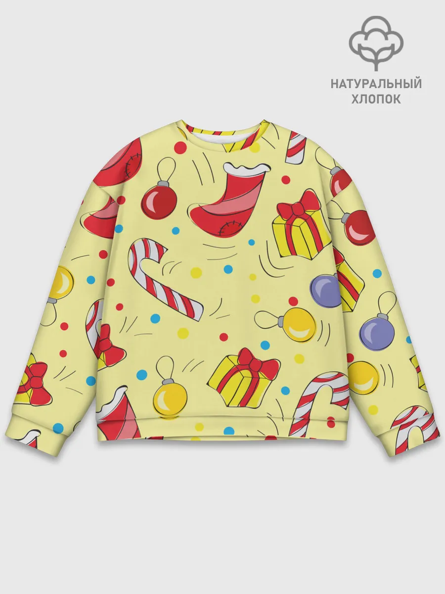 Мужской свитшот базовый / Новогодний узор на желтом фоне