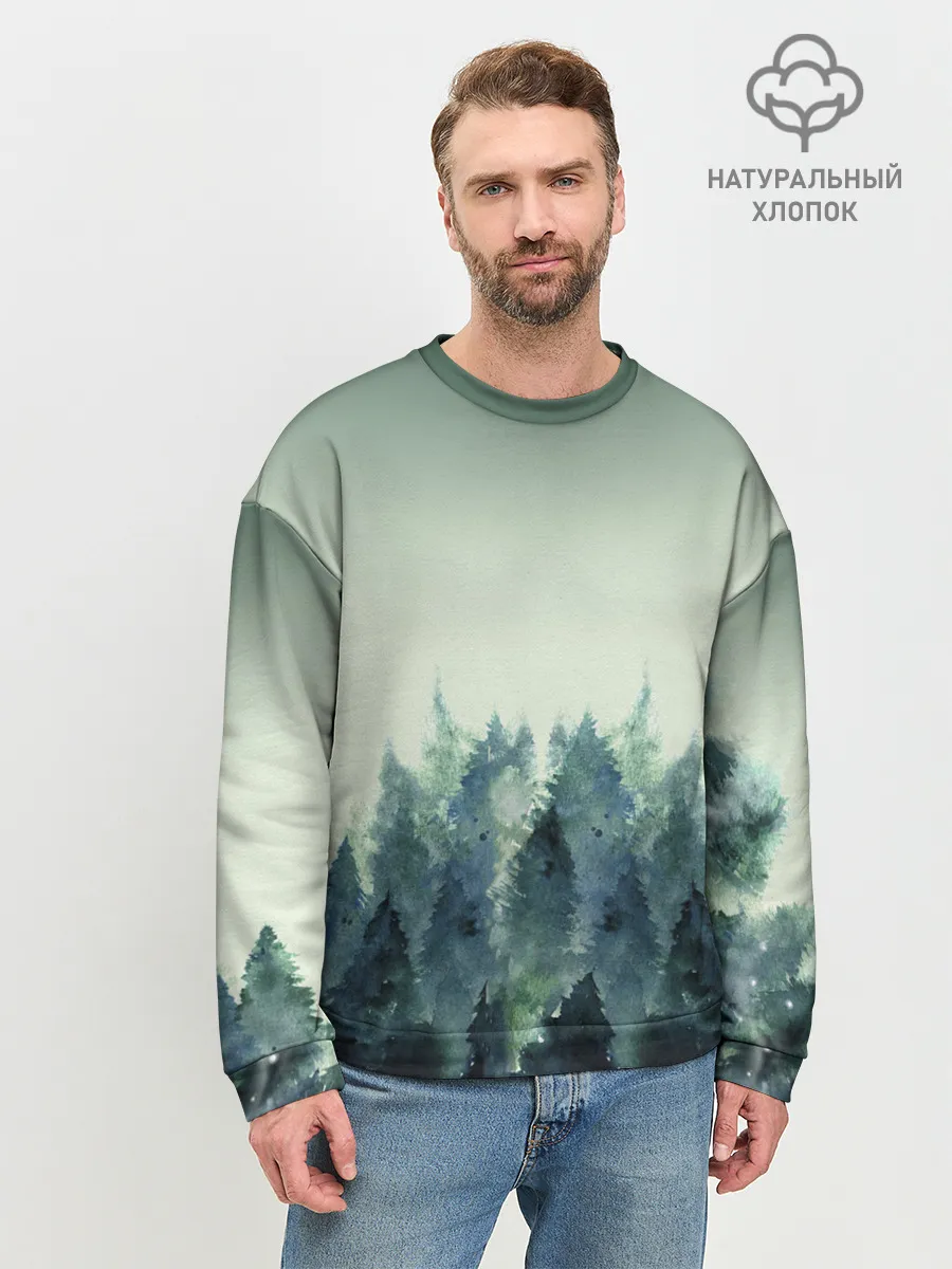 Мужской свитшот базовый / акварельный лес градиент
