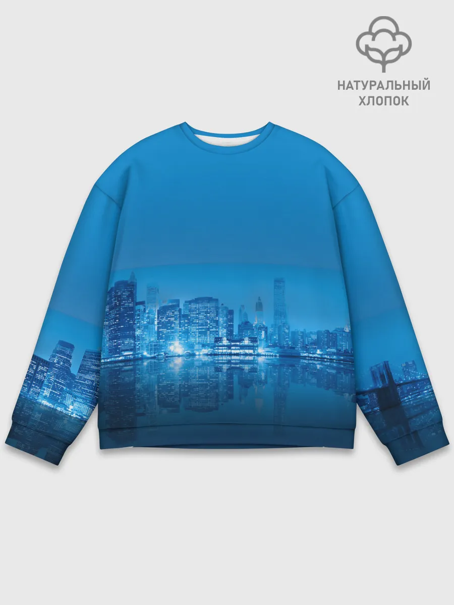 Мужской свитшот базовый / вид на ночной мегаполис