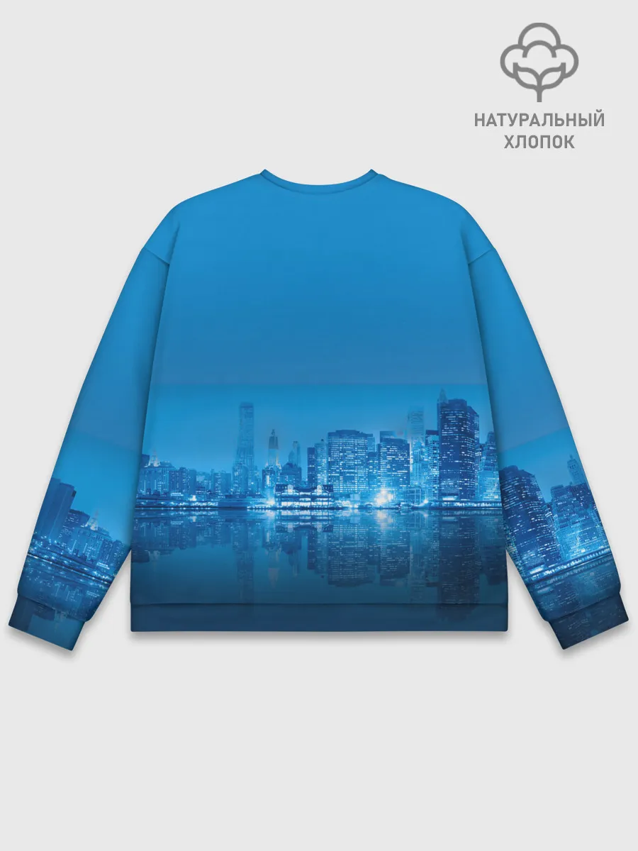 Мужской свитшот базовый / вид на ночной мегаполис