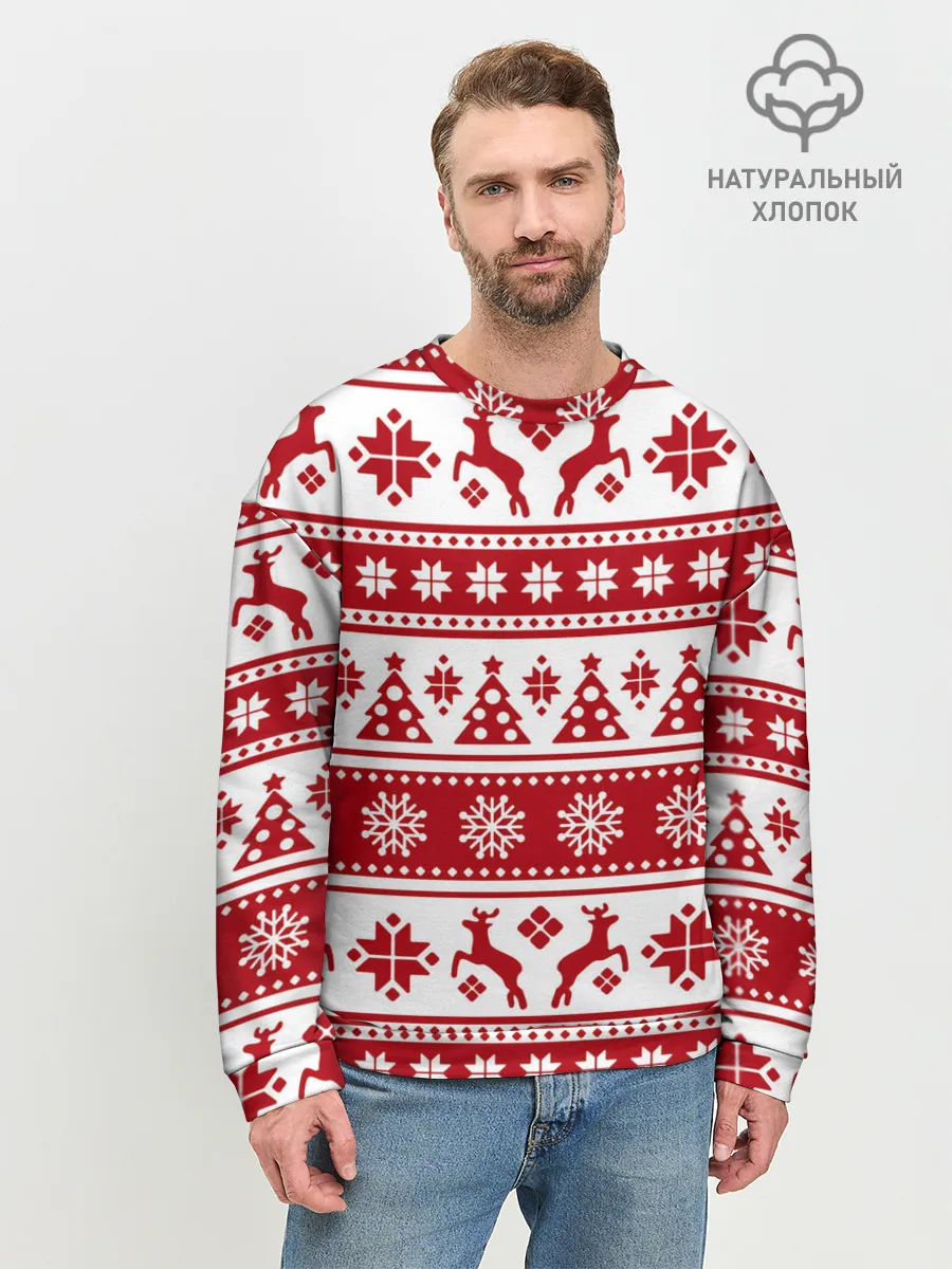 Мужской свитшот базовый / Новый Год | Олени и снежинки