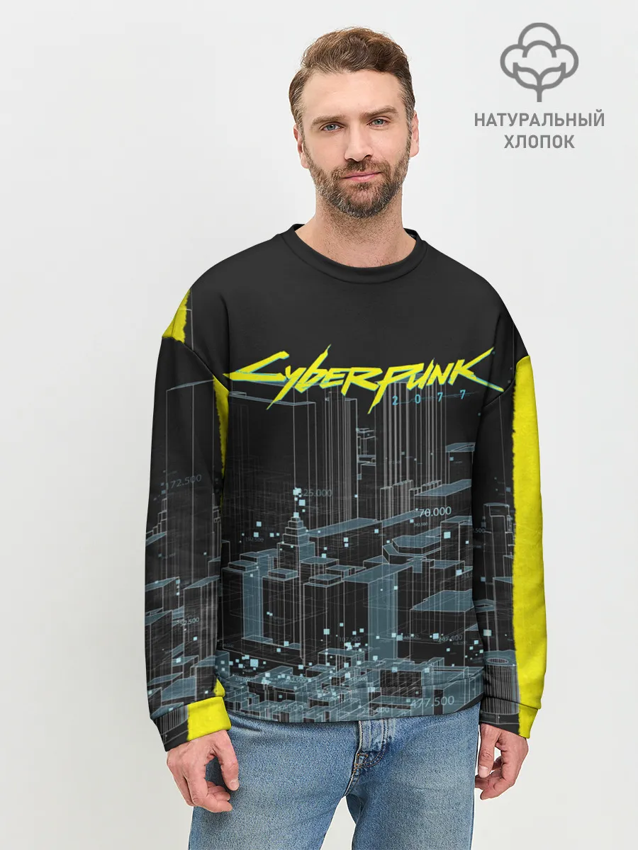Мужской свитшот базовый / Город CYBERPUNK 2077