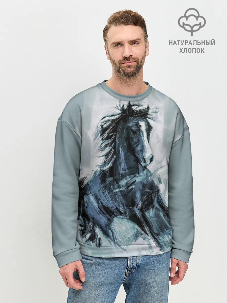 Мужской свитшот базовый / нарисованный конь
