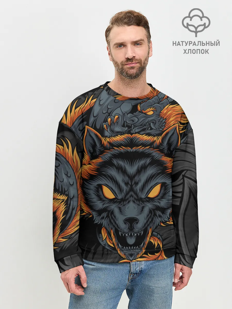Мужской свитшот базовый / Волк и дракон