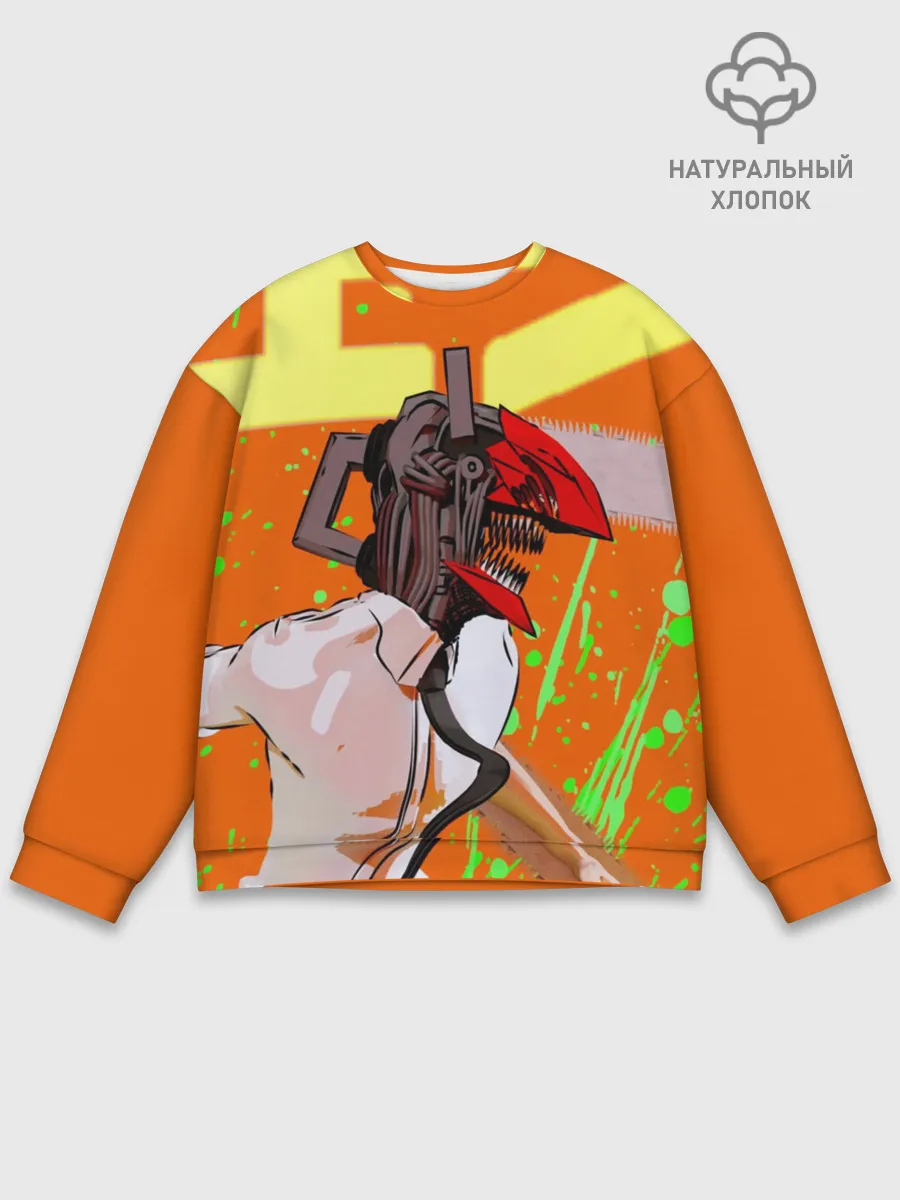 Мужской свитшот базовый / Человек-Бензопила на голубом фоне